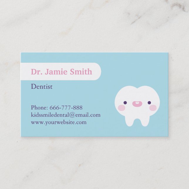 Cute Tooth with Toothy Grin Dental Business Cards (Front)