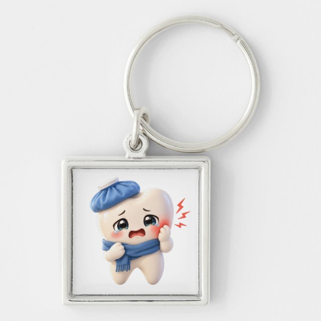 Cute Toothache Tooth Character Square Keychain (Front)