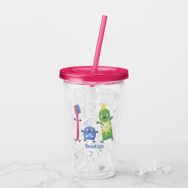 Cute toothbrush toothpaste dental floss cartoon acrylic tumbler (Back Ice)