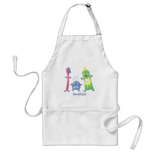 Cute toothbrush toothpaste dental floss cartoon adult apron