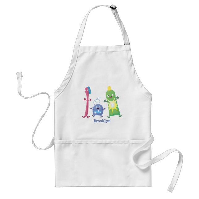 Cute toothbrush toothpaste dental floss cartoon adult apron (Front)