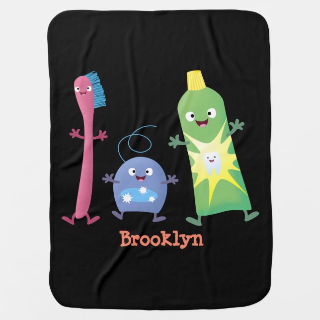 Cute toothbrush toothpaste dental floss cartoon baby blanket (Front)