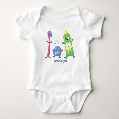 Cute toothbrush toothpaste dental floss cartoon baby bodysuit