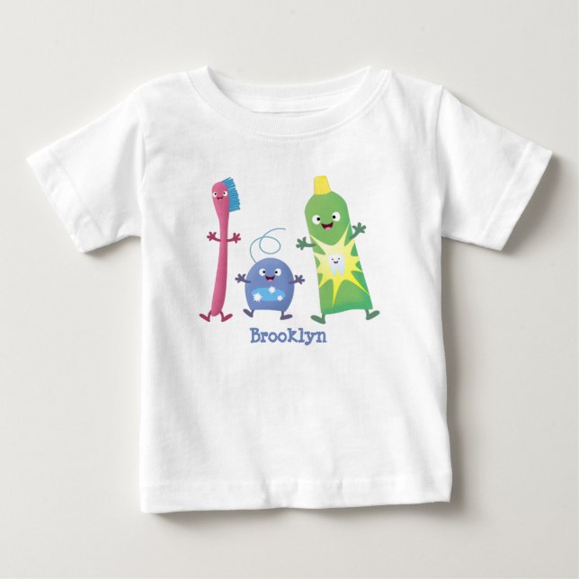 Cute toothbrush toothpaste dental floss cartoon baby T-Shirt (Front)