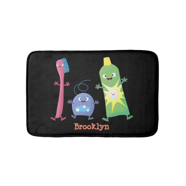 Cute toothbrush toothpaste dental floss cartoon bath mat (Front)