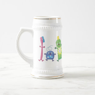 Cute toothbrush toothpaste dental floss cartoon beer stein