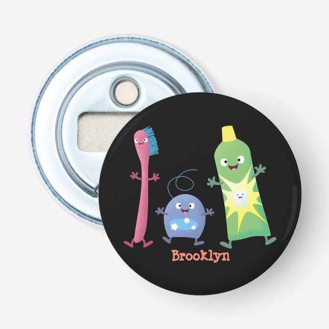 Cute toothbrush toothpaste dental floss cartoon bottle opener (Front)