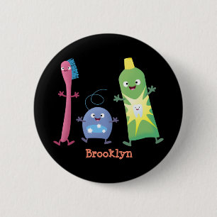 Cute toothbrush toothpaste dental floss cartoon button