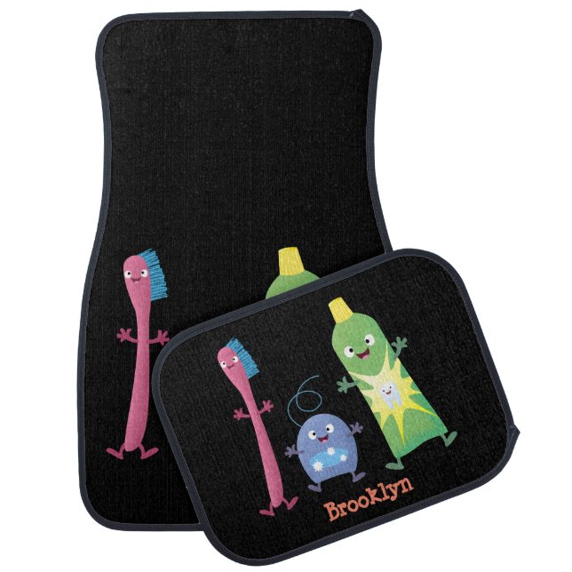Cute toothbrush toothpaste dental floss cartoon car floor mat (Set)