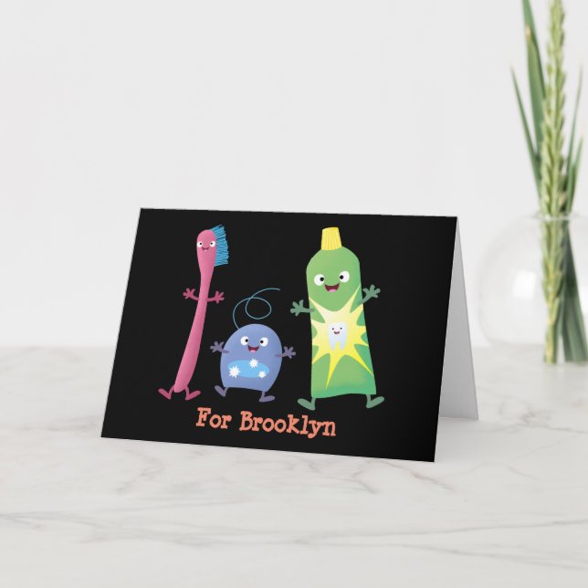 Cute toothbrush toothpaste dental floss cartoon card (Front)