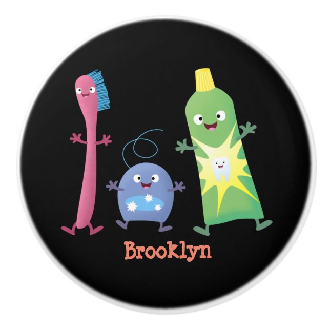 Cute toothbrush toothpaste dental floss cartoon ceramic knob (Front)