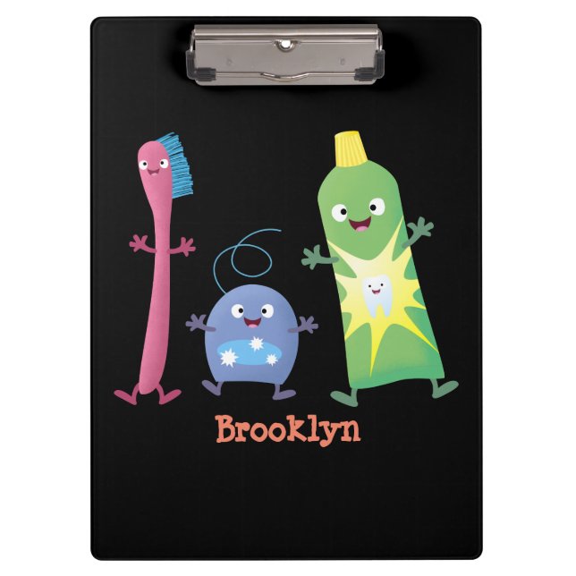 Cute toothbrush toothpaste dental floss cartoon clipboard (Front)