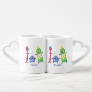 Cute toothbrush toothpaste dental floss cartoon coffee mug set