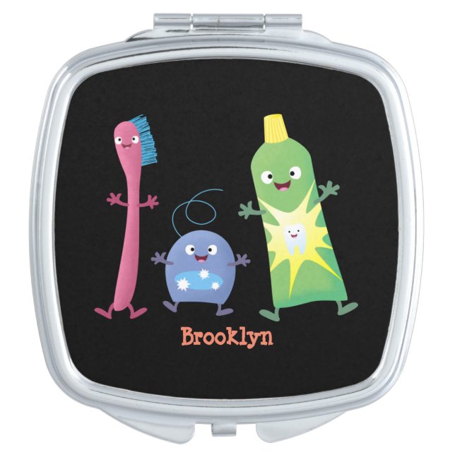 Cute toothbrush toothpaste dental floss cartoon compact mirror (Front)