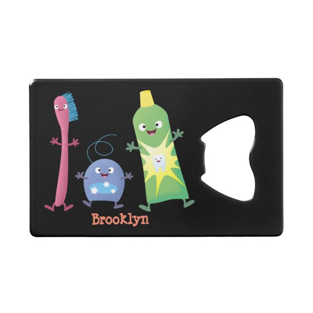 Cute toothbrush toothpaste dental floss cartoon credit card bottle opener (Front (Horizontal))