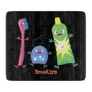 Cute toothbrush toothpaste dental floss cartoon cutting board