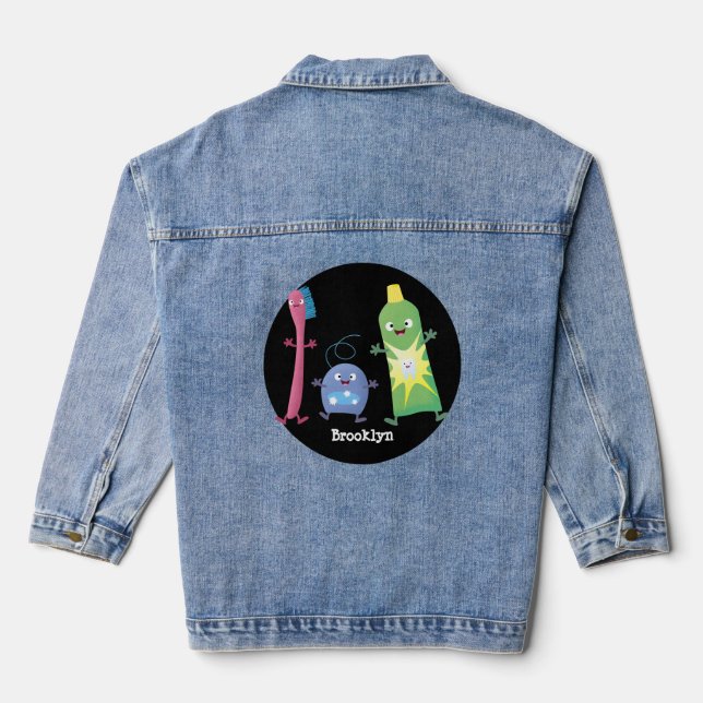 Cute toothbrush toothpaste dental floss cartoon denim jacket (Back)