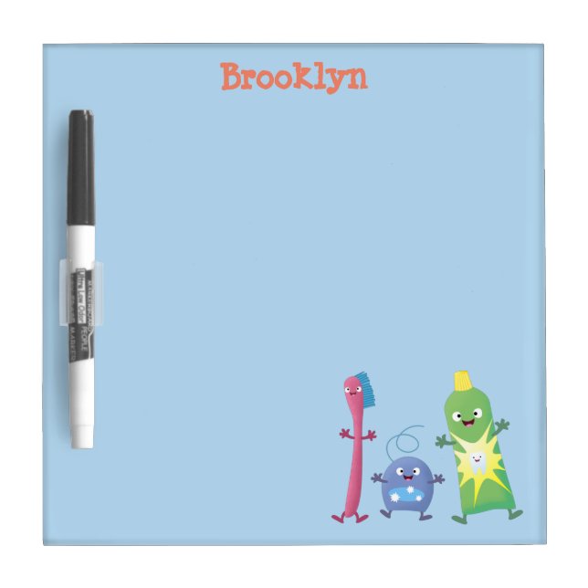 Cute toothbrush toothpaste dental floss cartoon dry erase board (Front)