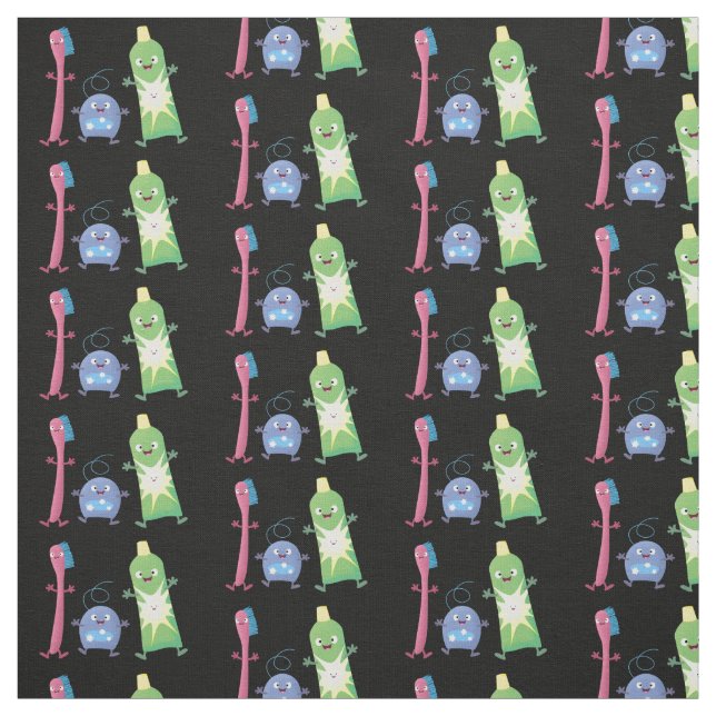 Cute toothbrush toothpaste dental floss cartoon fabric (Swatch)