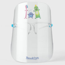 Cute toothbrush toothpaste dental floss cartoon face shield