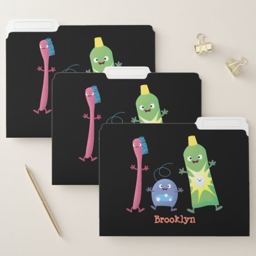 Cute toothbrush toothpaste dental floss cartoon file folder