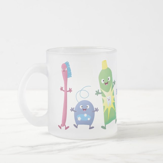 Cute toothbrush toothpaste dental floss cartoon frosted glass coffee mug (Left)