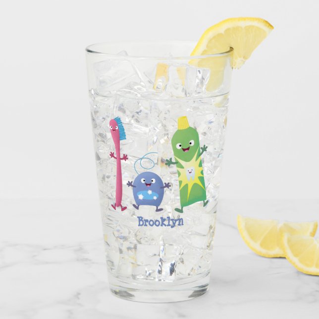 Cute toothbrush toothpaste dental floss cartoon glass (Back Ice)