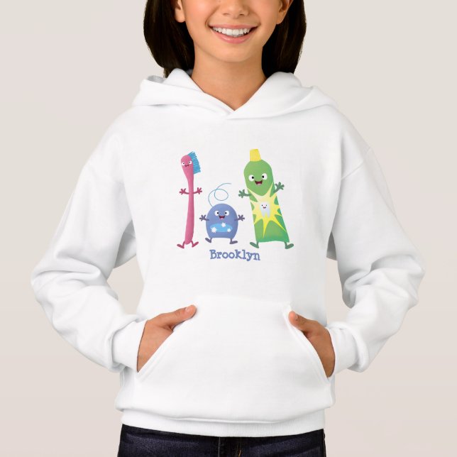 Cute toothbrush toothpaste dental floss cartoon hoodie (Front)