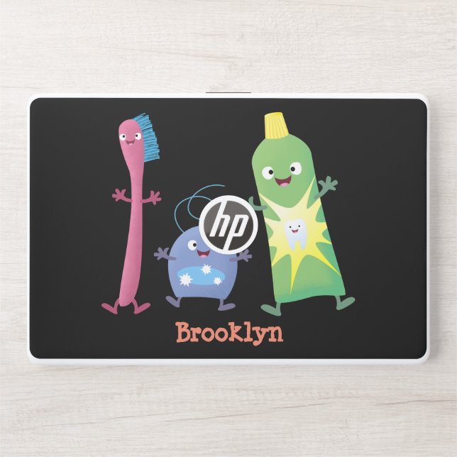 Cute toothbrush toothpaste dental floss cartoon HP laptop skin (Front)