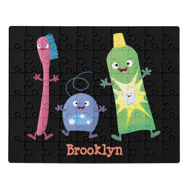 Cute toothbrush toothpaste dental floss cartoon jigsaw puzzle (Puzzle Horizontal)