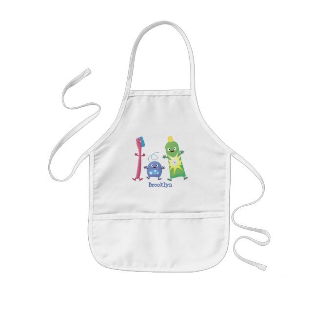 Cute toothbrush toothpaste dental floss cartoon kids' apron (Front)