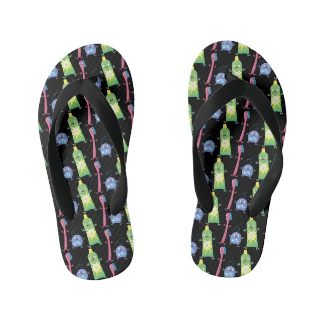 Cute toothbrush toothpaste dental floss cartoon kid's flip flops (Footbed)