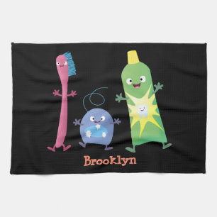 Cute toothbrush toothpaste dental floss cartoon kitchen towel