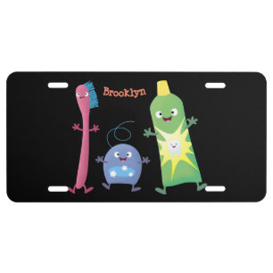 Cute toothbrush toothpaste dental floss cartoon license plate
