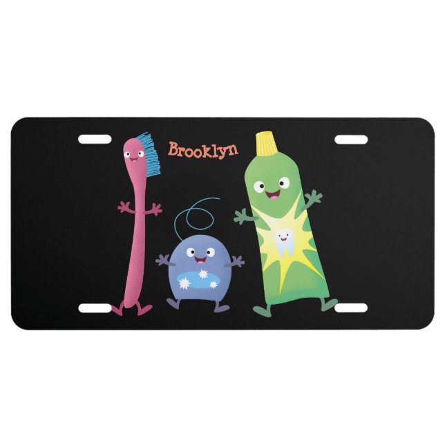 Cute toothbrush toothpaste dental floss cartoon license plate (Front)