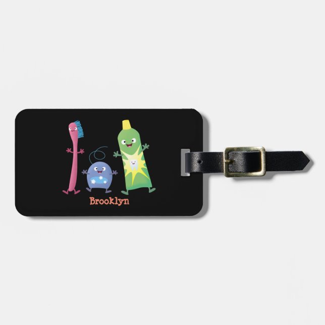 Cute toothbrush toothpaste dental floss cartoon luggage tag (Front Horizontal)