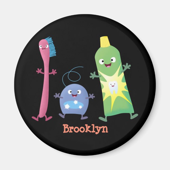 Cute toothbrush toothpaste dental floss cartoon magnet (Front)