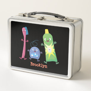 Cute toothbrush toothpaste dental floss cartoon metal lunch box