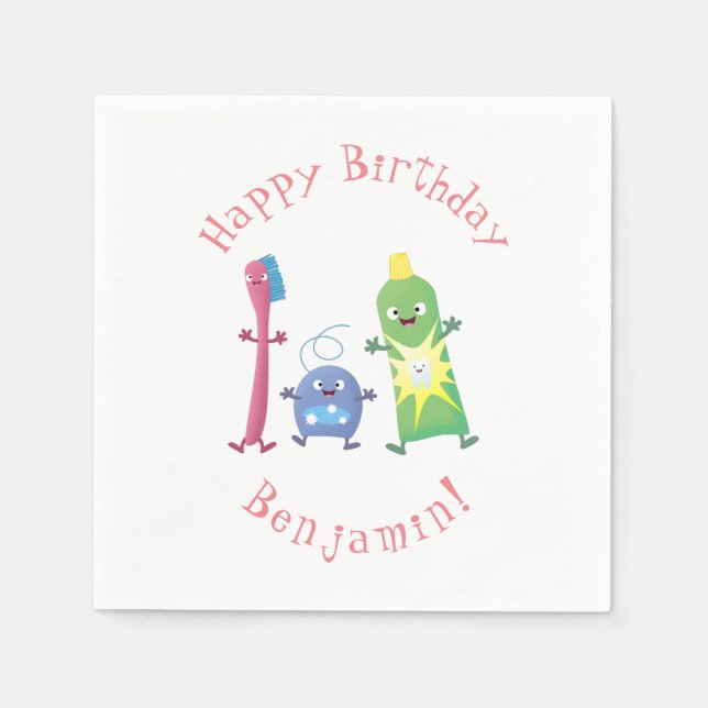Cute toothbrush toothpaste dental floss cartoon napkins (Front)