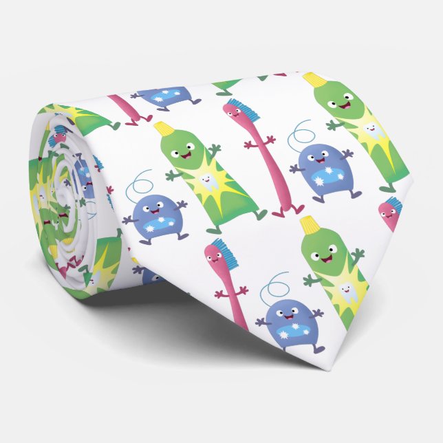 Cute toothbrush toothpaste dental floss cartoon neck tie (Rolled)