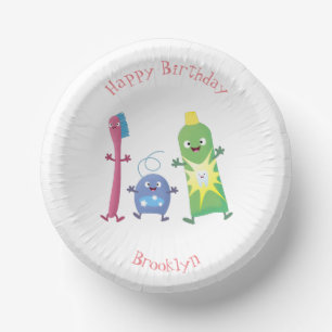 Cute toothbrush toothpaste dental floss cartoon paper bowls