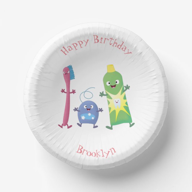 Cute toothbrush toothpaste dental floss cartoon paper bowls (Front)