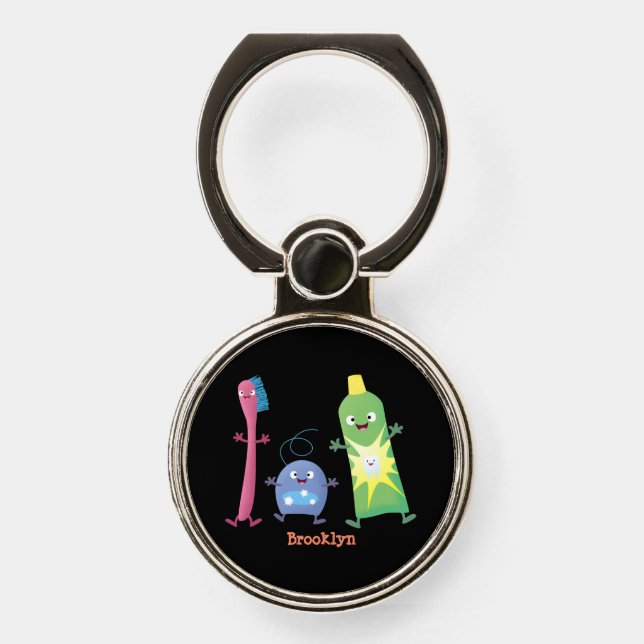 Cute toothbrush toothpaste dental floss cartoon phone ring stand (Front)