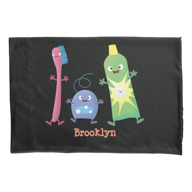 Cute toothbrush toothpaste dental floss cartoon pillow case (Front)