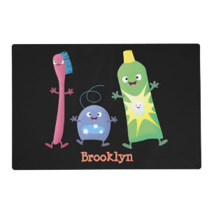 Cute toothbrush toothpaste dental floss cartoon placemat