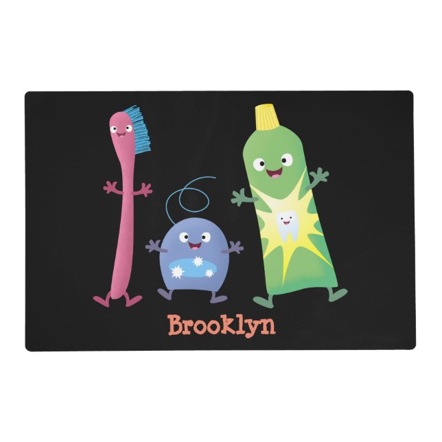 Cute toothbrush toothpaste dental floss cartoon placemat (Front)