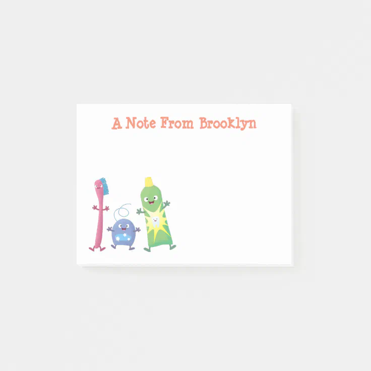 Cute toothbrush toothpaste dental floss cartoon post-it notes | Zazzle