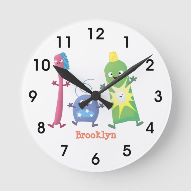 Cute toothbrush toothpaste dental floss cartoon round clock (Front)