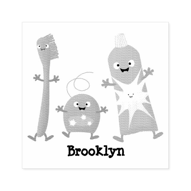 Cute toothbrush toothpaste dental floss cartoon rubber stamp (Imprint)