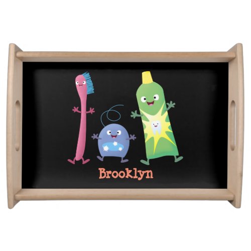 Cute toothbrush toothpaste dental floss cartoon serving tray